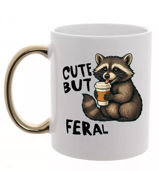 Чашка с цветной ручкой Cute but feral Золото фото