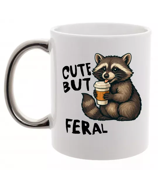 Чашка с цветной ручкой Cute but feral Серебро фото