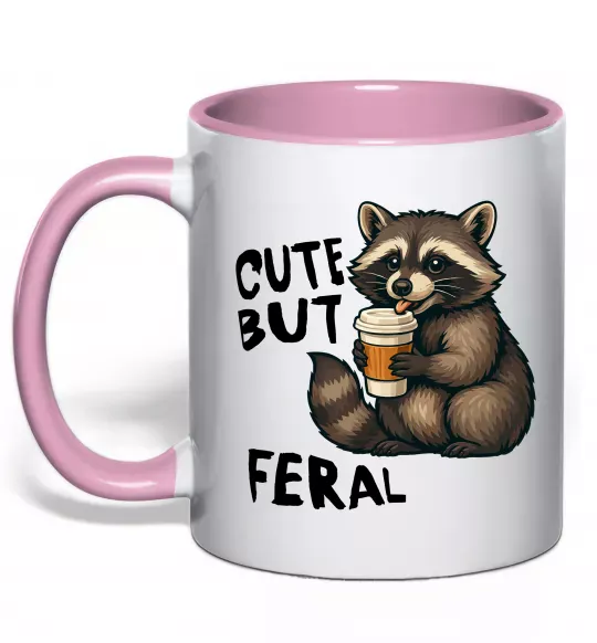 Чашка с цветной ручкой Cute but feral Нежно розовый фото
