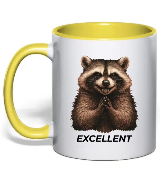 Чашка з кольоровою ручкою Єнот excellent Лимонний фото