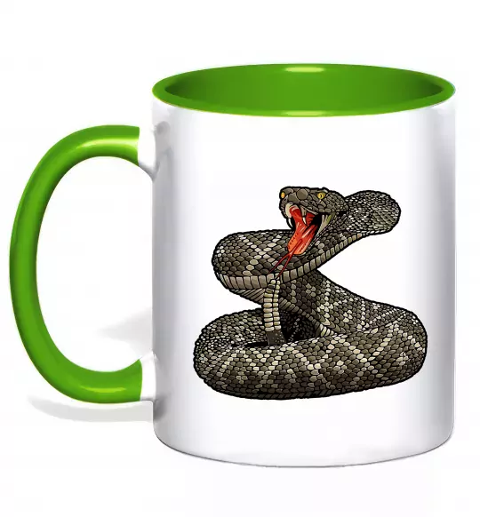 Чашка з кольоровою ручкою Змія гримуча Зелений фото