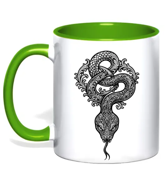 Чашка с цветной ручкой Змія візерунки Лаймовый фото