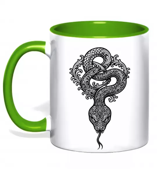 Чашка с цветной ручкой Змія візерунки Зеленый фото