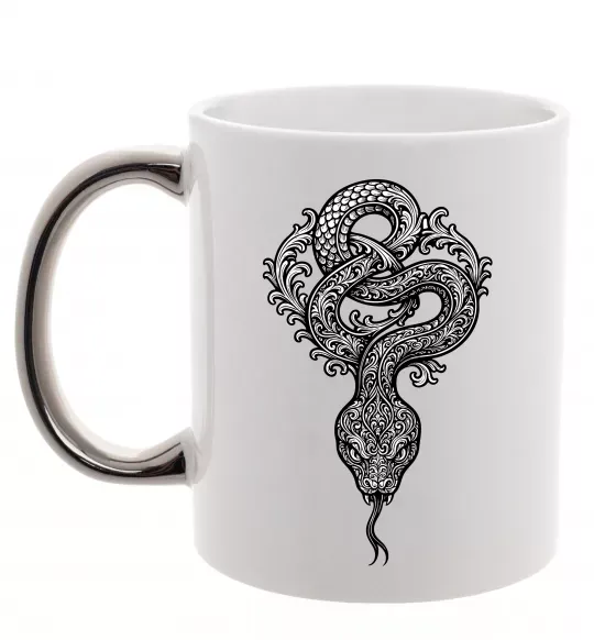 Чашка с цветной ручкой Змія візерунки Серебро фото