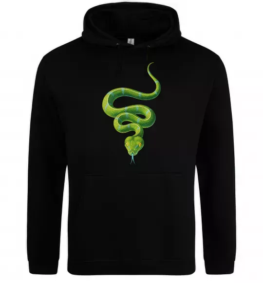 Чоловіча толстовка (худі) Зелена змія Чорний фото