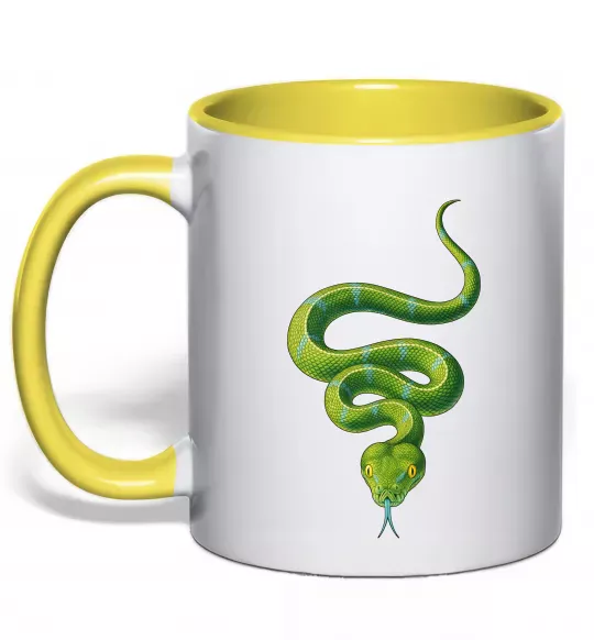 Чашка з кольоровою ручкою Зелена змія Сонячно жовтий фото