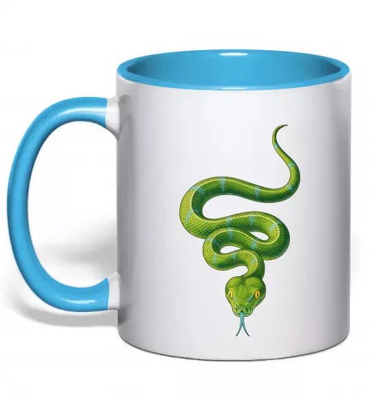 Чашка з кольоровою ручкою Зелена змія Блакитний фото