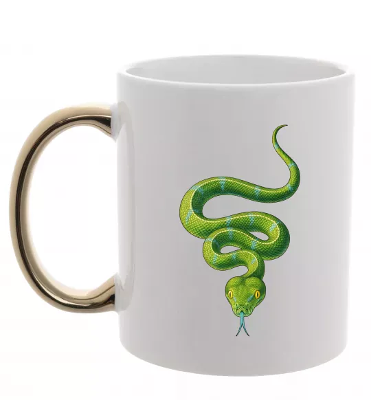 Чашка з кольоровою ручкою Зелена змія Золото фото