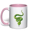 Чашка з кольоровою ручкою Зелена змія Ніжно рожевий фото