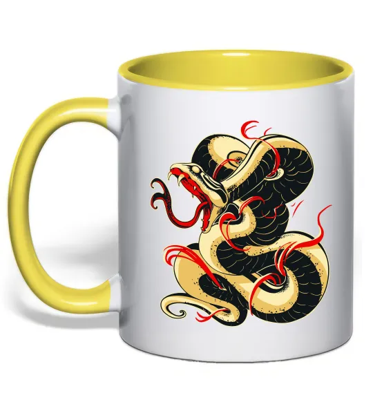 Чашка с цветной ручкой Змія малюнок Лимонный фото