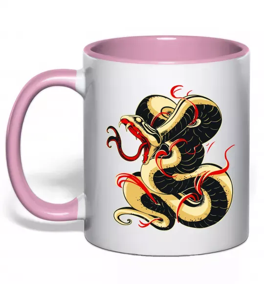 Чашка с цветной ручкой Змія малюнок Нежно розовый фото