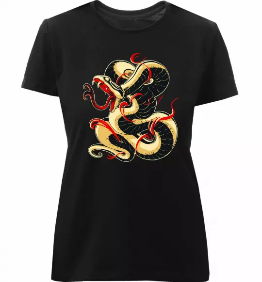 Женская премиум футболка Змія малюнок Черный фото