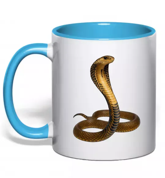 Чашка з кольоровою ручкою Кобра Блакитний фото