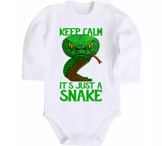 Детский боди Keep calm it`s just a snake Белый фото