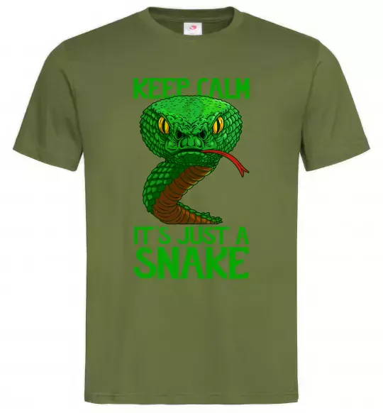 Мужская футболка Keep calm it`s just a snake Оливковый фото