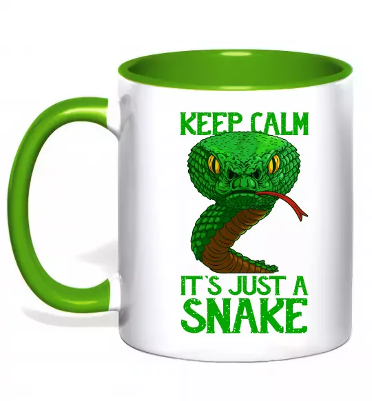 Чашка с цветной ручкой Keep calm it`s just a snake Зеленый фото
