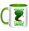 Чашка с цветной ручкой Keep calm it`s just a snake Зеленый Чашка с цветной ручкой Keep calm it`s just a snake Зеленый фото