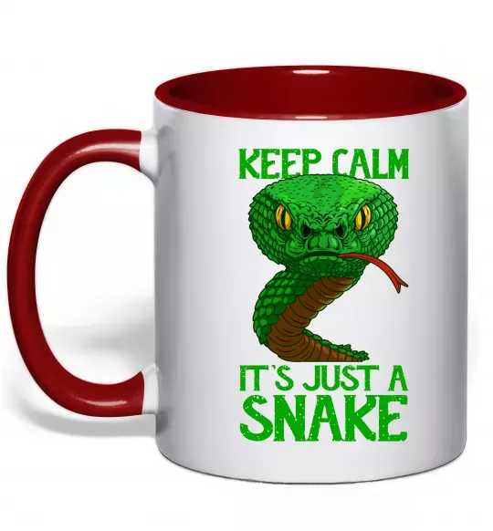 Чашка с цветной ручкой Keep calm it`s just a snake Красный фото