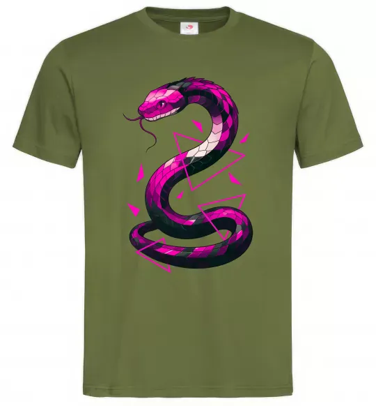 Мужская футболка Neon snake Оливковый фото