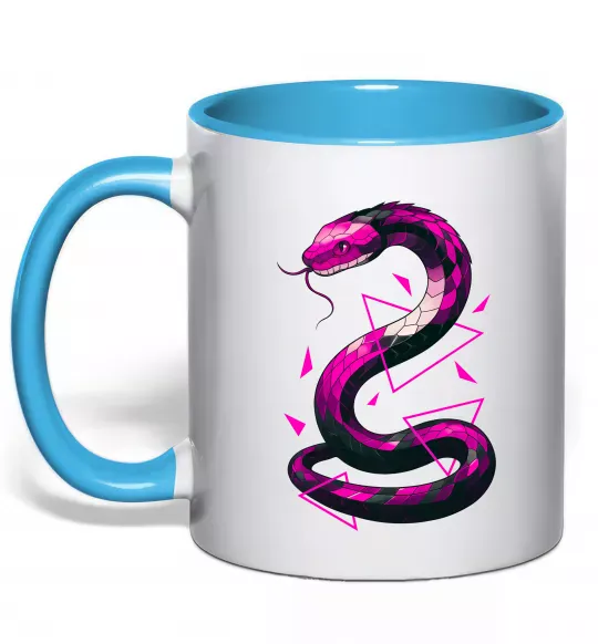 Чашка с цветной ручкой Neon snake Голубой фото