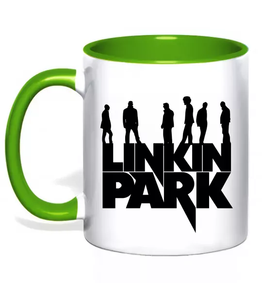 Чашка с цветной ручкой Linkin Park силуети Зеленый фото