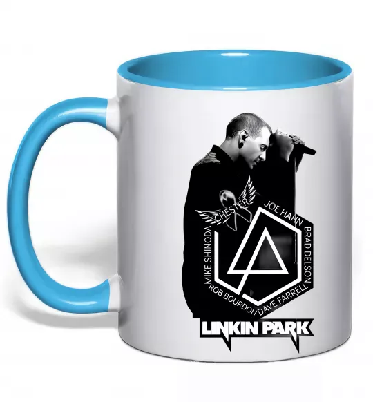 Чашка з кольоровою ручкою Linkin Park Chester Блакитний фото