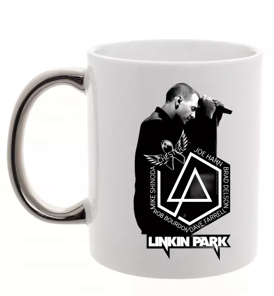 Чашка з кольоровою ручкою Linkin Park Chester Срібло фото