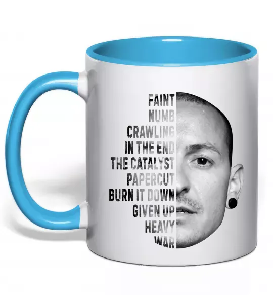 Чашка з кольоровою ручкою Chester Bennington Блакитний фото