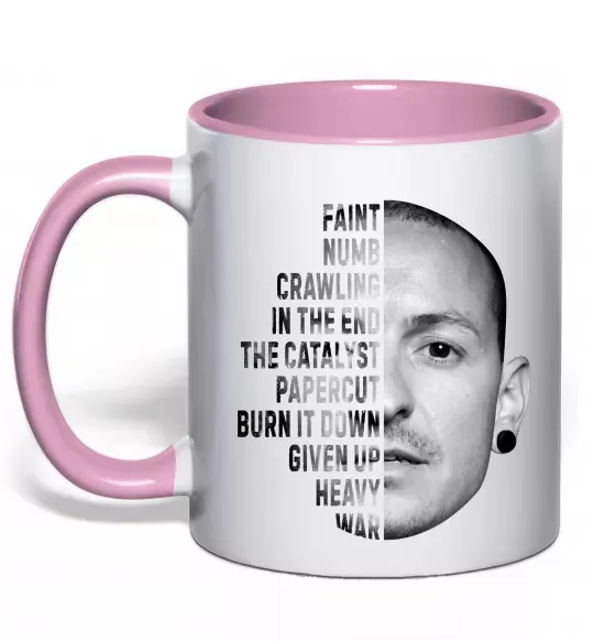 Чашка з кольоровою ручкою Chester Bennington Ніжно рожевий фото
