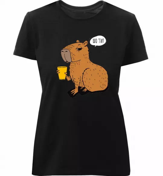 Женская премиум футболка Капібара Шо ти? Черный фото