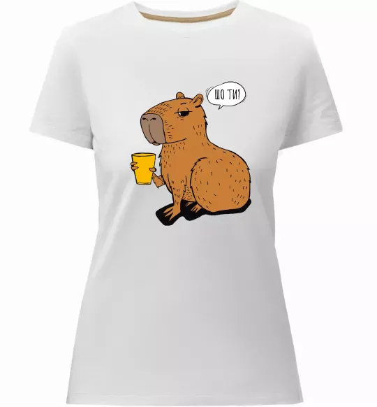 Женская премиум футболка Капібара Шо ти? Белый фото