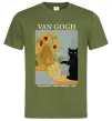 Мужская футболка Van Gogh Sunflowers and cat Оливковый фото