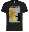 Мужская футболка Van Gogh Sunflowers and cat Черный фото