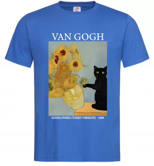 Мужская футболка Van Gogh Sunflowers and cat Ярко-синий фото