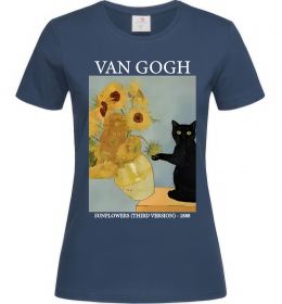 Женская футболка Van Gogh Sunflowers and cat