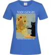 Жіноча футболка Van Gogh Sunflowers and cat Яскраво-синій фото