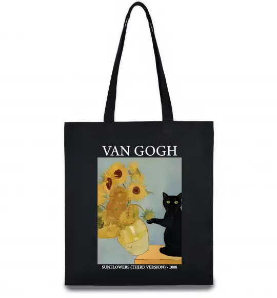 Эко-сумка Van Gogh Sunflowers and cat Черный фото