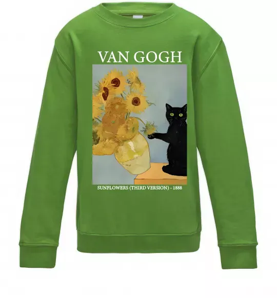 Детский Свитшот Van Gogh Sunflowers and cat Лаймовый фото