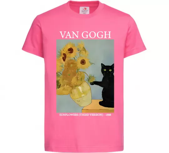 Детская футболка Van Gogh Sunflowers and cat Ярко-розовый фото