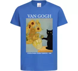 Детская футболка Van Gogh Sunflowers and cat Ярко-синий фото