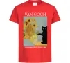 Детская футболка Van Gogh Sunflowers and cat Красный фото