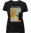 Жіноча преміум футболка Van Gogh Sunflowers and cat Чорний фото
