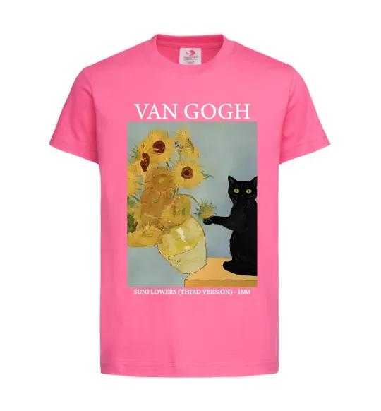 Дитяча футболка Van Gogh Sunflowers and cat Яскраво-рожевий фото