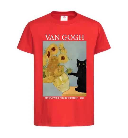 Дитяча футболка Van Gogh Sunflowers and cat Червоний фото
