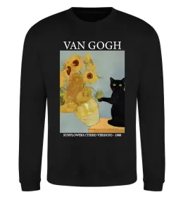 Світшот Van Gogh Sunflowers and cat Чорний фото