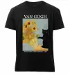 Мужская премиум футболка Van Gogh Sunflowers and cat Черный фото