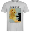 Мужская футболка Van Gogh Sunflowers and cat Серый фото