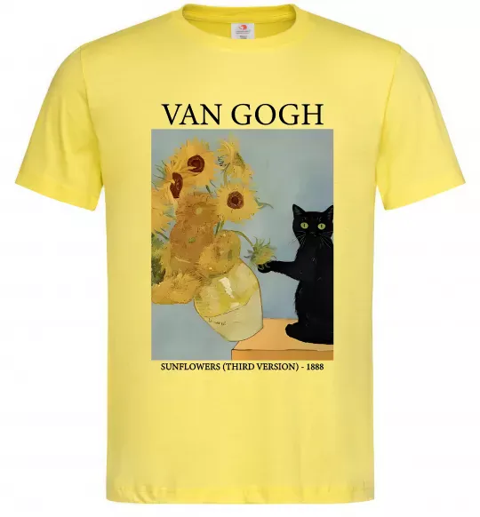 Мужская футболка Van Gogh Sunflowers and cat Лимонный фото