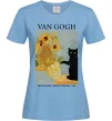 Жіноча футболка Van Gogh Sunflowers and cat Блакитний фото