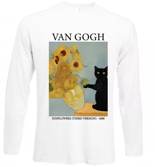 Лонгслів Van Gogh Sunflowers and cat Білий фото